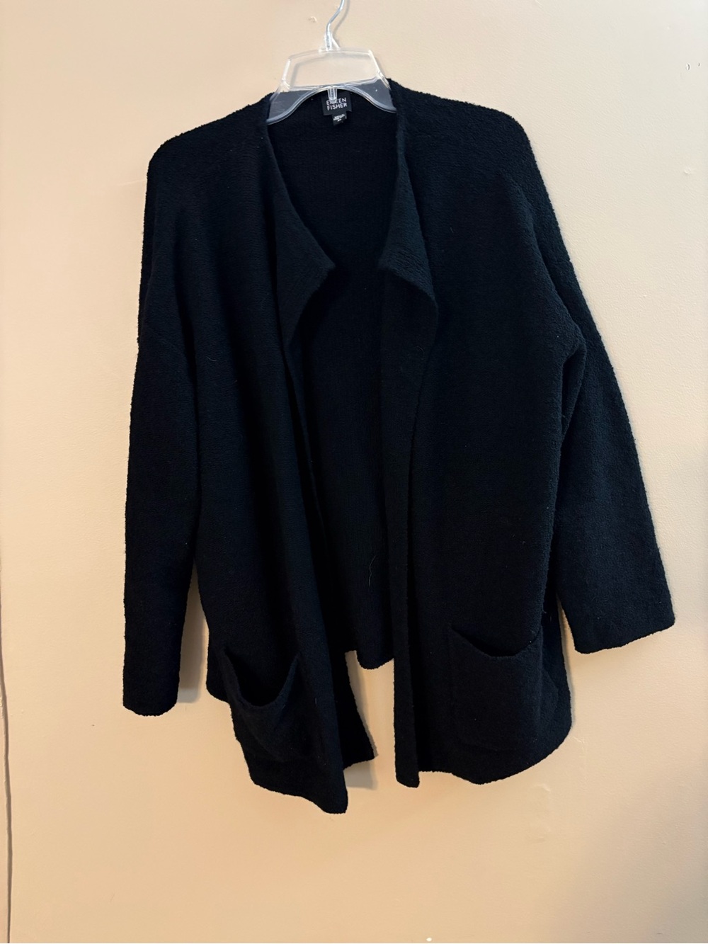 Eileen Fisher Black Open-Front Pocket Cardigan